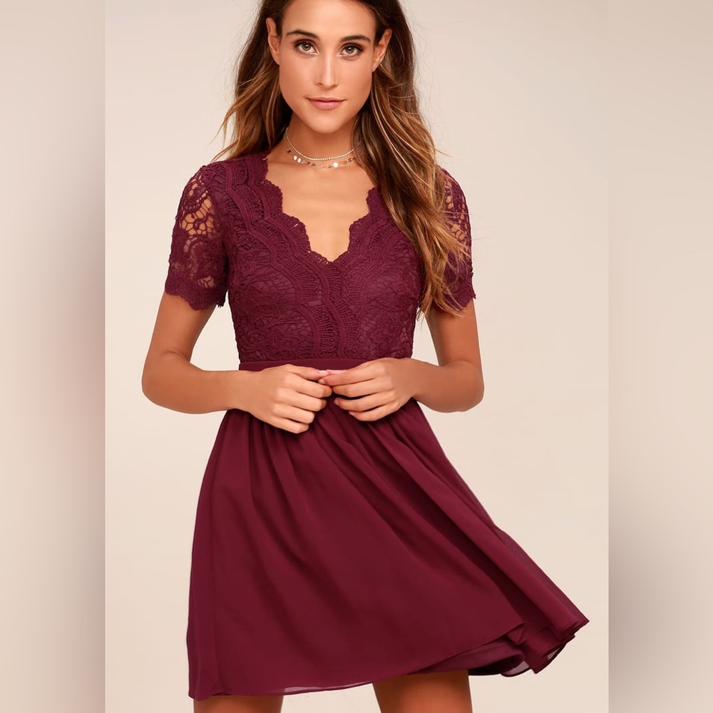 Lulu’s, Angel in Disguise Burgundy Lace Skater